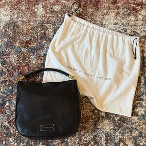 NWT Marc by Marc Jacobs Black Leather Hobo Bag with Gold Details